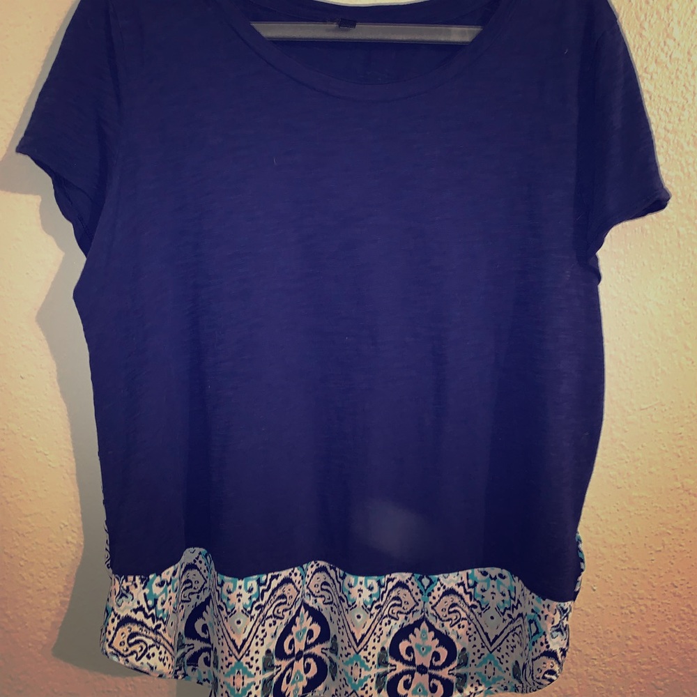 Express navy blue blouse with design block